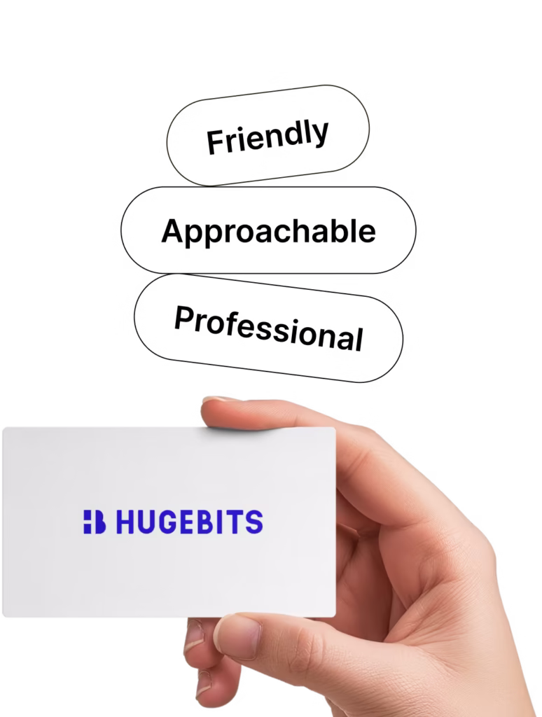 hugebits logo on a business card